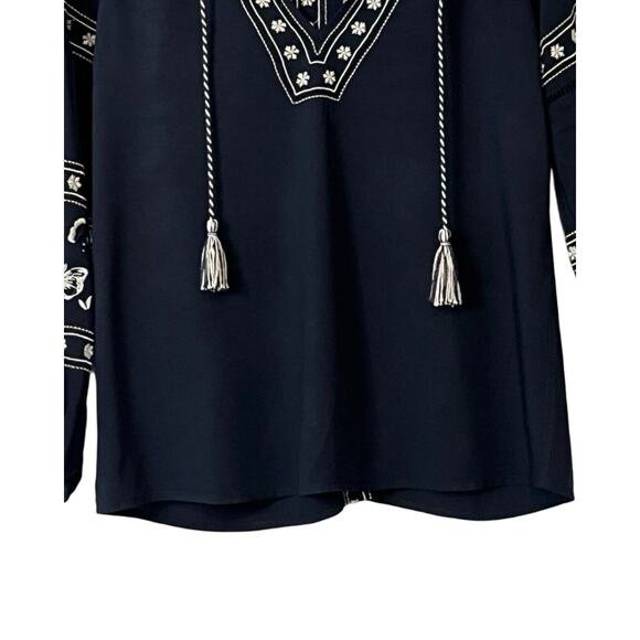 Abercrombie Fitch Womens Top Size S Dark Blue Boho Embroidered Tassel Loosefit - Picture 4 of 9